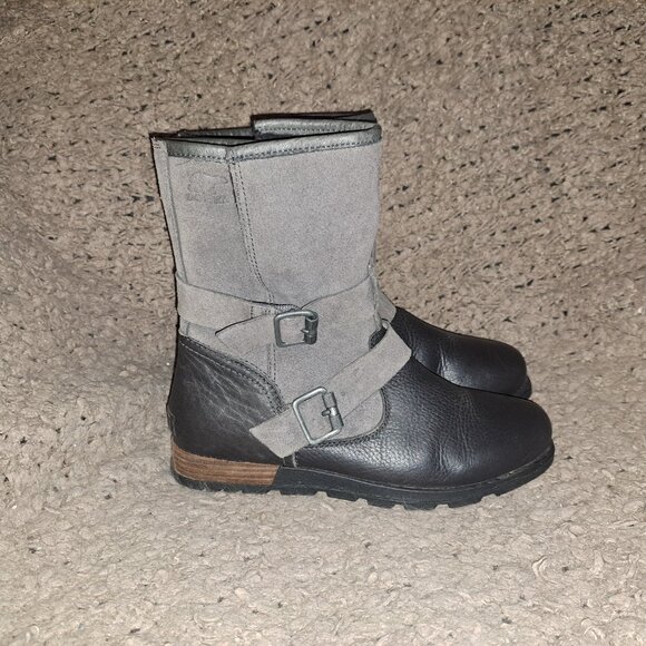 SOREL-Major Moto Boot-#NL2308-089-Black Leather/Gray Suede-Sz 8-NWOB - Picture 5 of 7